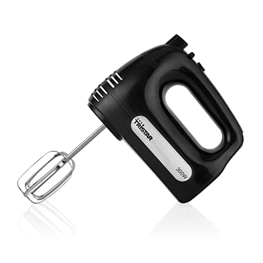 Tristar MX-4201 Batidora de varillas, Batidora y Amasadora para repostería, 6 Velocidades y función turbo, incluye 2 ganchos de amasado y 2 varillas, 300 W, Negro