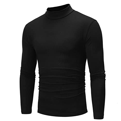 Black T Shirts for Men 2023 Long Sleeve Turtleneck Warm Casual Sweater Soft Comfy Solid Mock Pullover Undershirt3