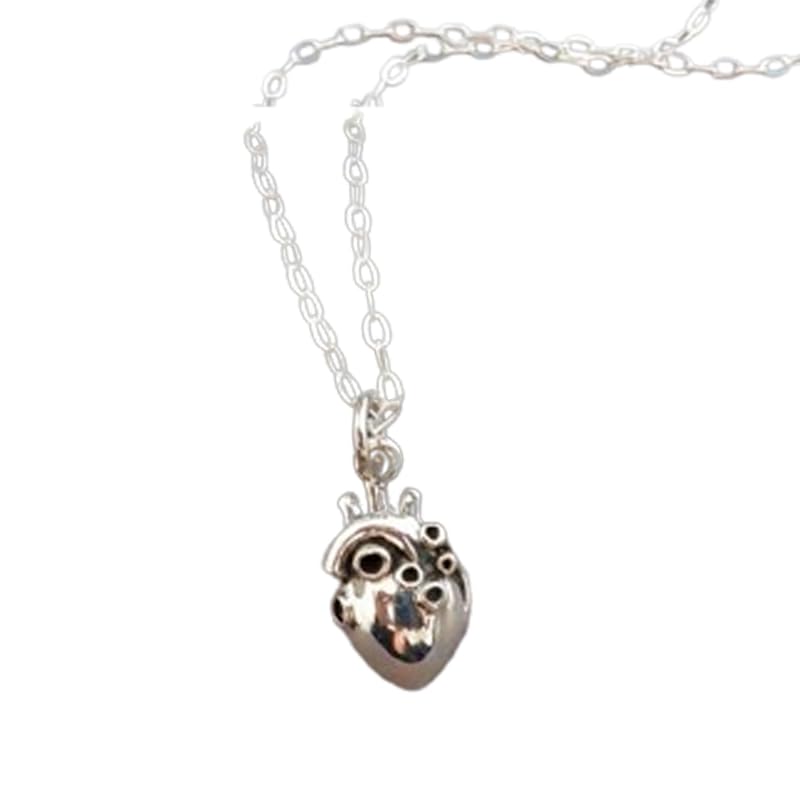 Colgante corazón anatómico realista plata 925 joyería científica original