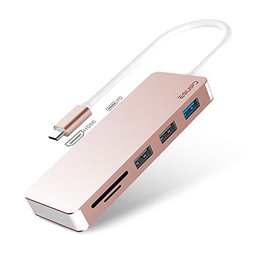 EQUIPD USB C Hub, 7-in-1 USB C Adapter,4K USB C to HDMI, 100W Power Delivery, microSD/SD Card Reader, one USB 3.0 Ports, Two USB 2.0 Ports for MacBook Pro 2017/2018, XPS, iPad Pro (Rose Gold)