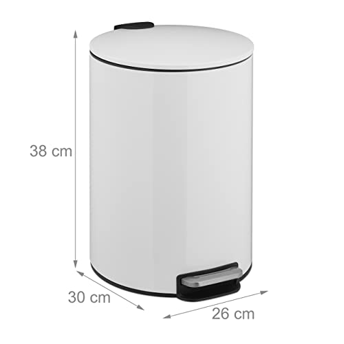 Image of Relaxdays Pedal Bin, 12 Litre, Soft-Close, Removable Inner Container, Modern Kitchen Dustbin, Metal, White, Iron, 38 x 26 x 30 cm
