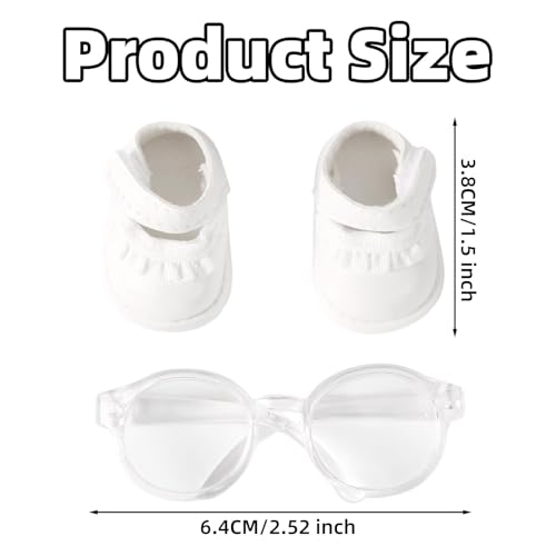Mikovivi 17cm Puppenschuhe und Brille Set, Puppenzubehör Set mit Mini Schuhen und Brillen Modisches Spielzeugfigur Outfit Zubehör (Weiß, Stil 1)