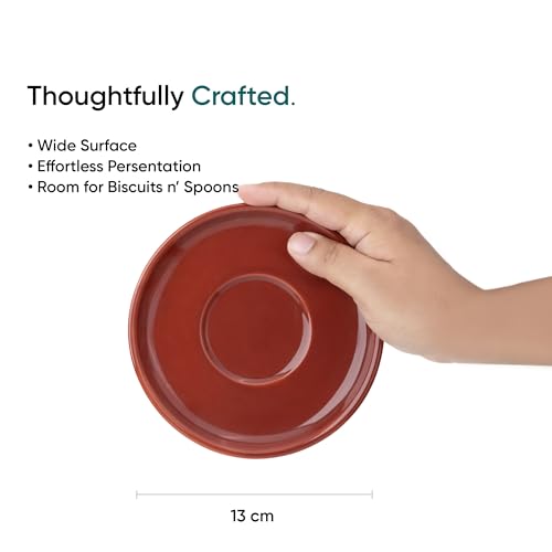 Shay Large Ceramic Coffee Cup Saucer Set, Burgundy, 320ml | Cappuccino Cup | Glossy Finish | Premium Porcelain | Microwave Safe (XL Cup Saucer - Burgundy)