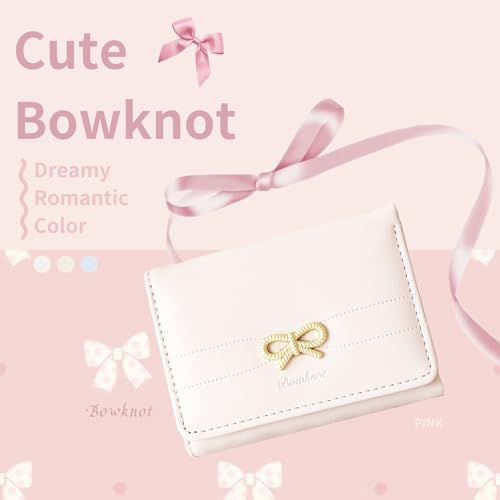 Coquette Girls Wallet Small Cute for Women Bow Aesthetic ID Window for Ladies (Pink)2