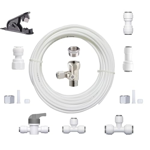 Refrigerator Water Line Kit Connection and 1/4 Compression Ice Maker Installation Kit,O.D. 25 FT Water Tubing with Feed Water Adapter and Quick Fittings for RO Filter System by GOOGIES - Used condition - US$13.29