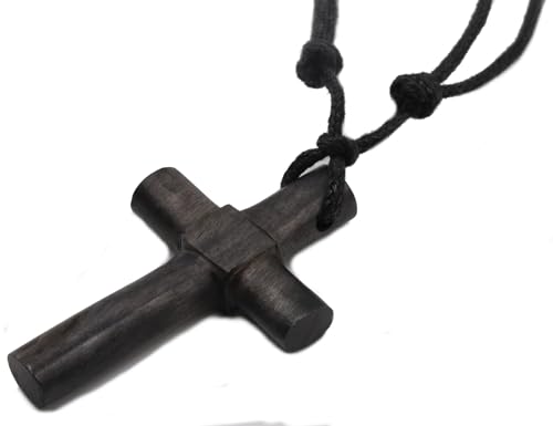 Vonchic Natural Ebony Wood Cross Pendant Necklace for Men Women Wooden Necklace
