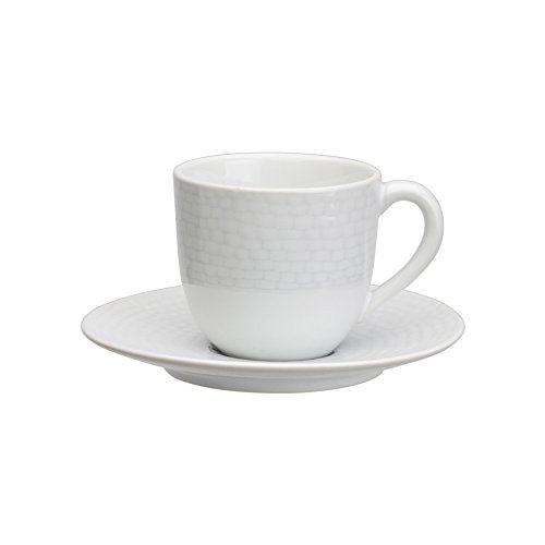 Avet Spain Juego de Tazas para Café con Plato, Gres, Blanco, 6.8x6.82x6 cm, 6 Unidades