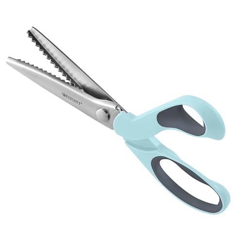 Image of Westcott Pinking Shears for Fabric Cutting, 9.5 inch Titanium-Bonded ZigZag Edge, Soft Handle Scissors with Bent Handle for Crafting, Sewing, Quilting