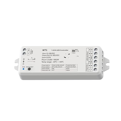 Controlador de atenuación de tira de luz LED WT1 de 2 canales para regulación CCT 12V y 36V