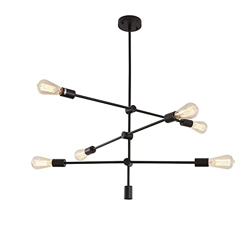 Suspension 6 lumières mi-siècle plafonnier noir design salon élégant