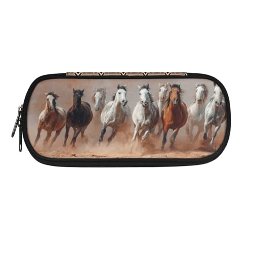 Image of Running Horse Pencil Box Kids School Pencil Case 8.8 inch x 4.1 inch x 1.7 inch Lightweight Pouch Pen Storage Bag with Slots and Mesh Pocket Easy to Organize