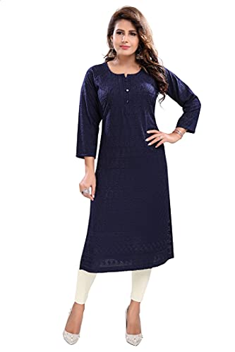 Image of DARIKA Women's Cotton Chikankari Straight Kurti Multiple Color in from Small to Plus Size.
