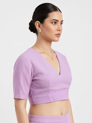 Image of Thevasa Women's Everyday Divine Depth V Neck Half Sleeves Blouse