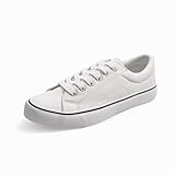 JUDIS Women's Low Top Canvas Tennis Shoes Lace Up Fashion Walking Shoes Casual Sneakers for Women White
