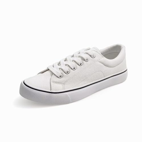 JUDIS Women's Low Top Canvas Tennis Shoes Lace Up Fashion Walking Shoes Casual Sneakers for Women White