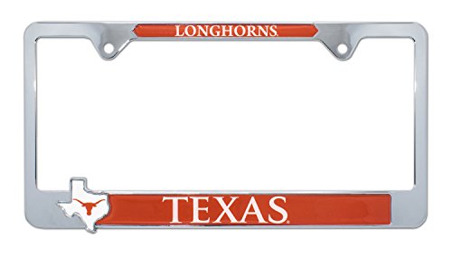 Elektroplate Officially Licensed – University of Texas Longhorns Chrome Metal License Plate Frame with 3D Texas Logos affixed | Premium Metal Car Tag Holder | Weather-Proof Automotive Accessory