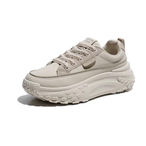 Womens Leather Lace Up Platform Sneakers Height Increase Fashion Casual Non-Slip Shoes for Walking Sport Work Office