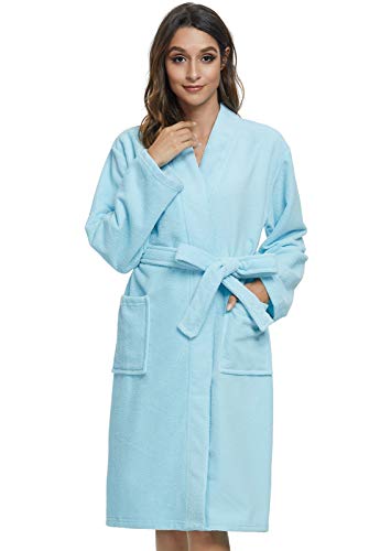 Vislivin Womens Lightweight Bathrobe Soft Kimono Robes Terry Cloth Bathrobe Knee Length Bath Gown Blue M