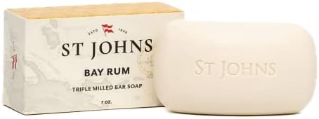 St. John Bay Rum Soap Bar | USA Made, Triple-milled Mens Soap Bar | Hydrating Bar Soap for Men with Olive Oil & Glycerine | Luxury Body Soap Bar for men | (7 oz Bar)