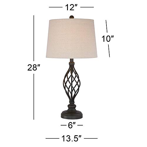 Franklin Iron Works Annie Traditional Rustic Farmhouse Table Lamps 28" Tall Full Size Set of 2 Bronze Iron Scroll Tapered Cream Drum Shade for Living Room Bedroom House Bedside Nightstand Home - Thumbnail 4