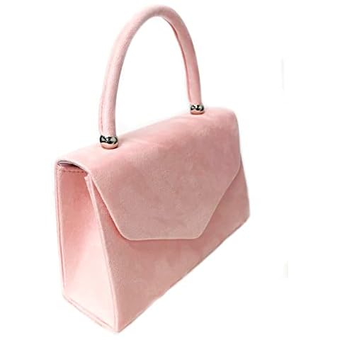 LeahWard Women's Faux Suede Clutch Bag Party Wedding Top Handle Handbag Purse Gift (Pastel Pink) Cover
