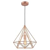 Estilo de diseño: esta lámpara colgante es de estilo industrial y exquisitamente diseñada. Pantalla de oro rosa con forma de diamante moderna, estilo industrial que hace que nunca pase de tiempo.