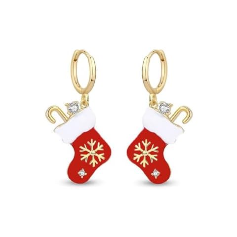 MeiziQL Snowflake Christmas Earrings for Women Cute Snowflake Red socks Huggie Hoop Earrings Dangle Hypoallergenic Winter Holiday Jewelry Christmas Gift （ Snowflake Red socks） Cover