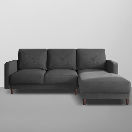 Image of Baloney RHS 4 Seater L Shape Sofa Set for Living Room (Black Fabric) Premium Fabric Sofa