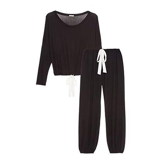 Eberjey Gisele Modal Women's Pajama Slouchy Set | Long Sleeve Top w Scoop Neckline Black/Ivory