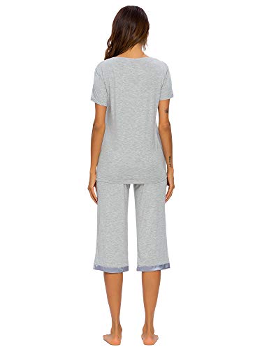 Tiktik Womens Bamboo V-Neck Pajama Set Comfy Sleepwear Top With Capri Pants Pjs Petite Plus Size S-4Xl, Heather Grey, 4X-Large #TOP3