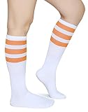Pareberry Classic Triple Stripes Soft Cotton On the Calf Retro White Tube Socks (A-pair(Orange/White