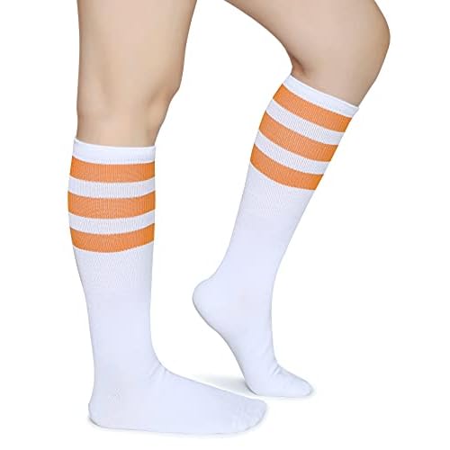 Pareberry Classic Triple Stripes Soft Cotton On the Calf Retro White Tube Socks A-pair(orange/White)