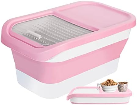 HOYTAMDAR Collapsible Dog Food Storage Container,10-13 LB Cat Food Containers Bin with Lids,Pink large Pet Food Storage Containers,Dry Food Storage Containers Can Be Use As Cereal Rice Storage Bin