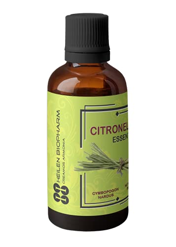 Image of Heilen Biopharm Citronella Essential Oil - 50 mL Per Bottle Pack of 1, For Stress Relief Aromatherapy Insect Repellent (Cymbopogon Nardus)