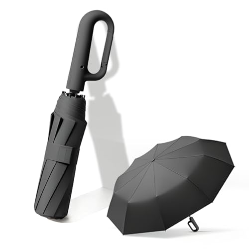 Paraguas Plegable Automatico,Portátil 10 Costillas Paraguas Antiviento Parasol con Mango de Mosquetón, Prueba de Tormentas/Protección UV/Impermeable,Paraguas de Viaje Plegable para Adultos Niños