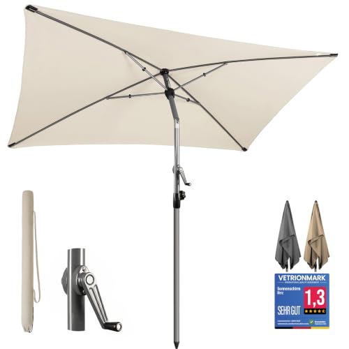 4smile Sonnenschirm Balkon mit Kurbel Sonnenschutz Balkon mit Schutzhülle Sonnenschirm rechteckig 200x125 cm Balkonschirm mit UV 50+ knickbar und höhenverstellbar Beige