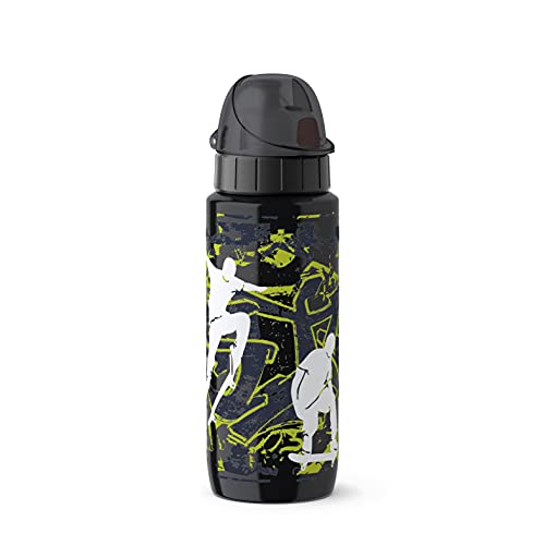 Emsa 518363 Trinkflasche Drink2Go Light Steel | 0,6 L | Edelstahl | Auto-Close Verschluss | 100% auslaufsicher & spülmaschinenfest | Robust & federleicht | Skateboard
