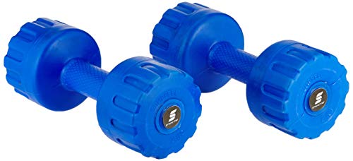 Image of AmazonBasics 13mm Extra Thick Yoga and Exercise Mat with Carrying Strap, Blue and Amazon Brand - Symactive PVC Shell Dumbbells for Home Gym, Set of 2, 2 Kg Combo