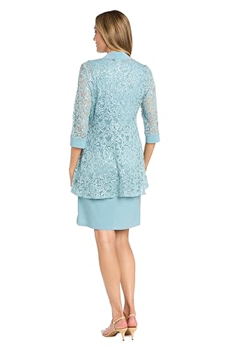 Image of R&M Richards Women's Embellished Sequin Lace Jacket and Shift Dress with Necklace for Mother of the Bride & Cocktail Party