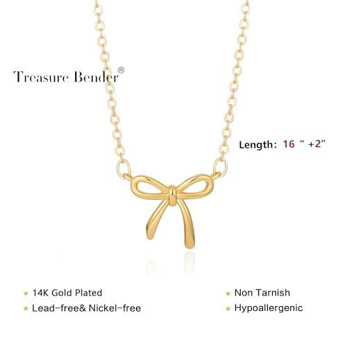 Gold Bow Necklace for Women - 14K Gold Plated Dainty Gold Necklace Cute Small Tiny Bow Pendant Choker Chain Necklace Trendy Necklaces Chrismast Gifts ffor Women Gold Jewelry4
