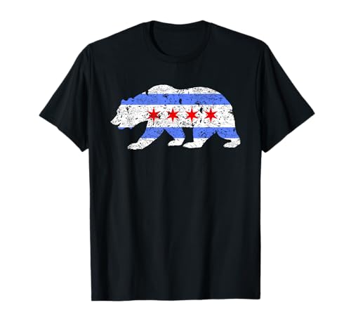 Chicago City Flag Distressed Bear Gift T-Shirt