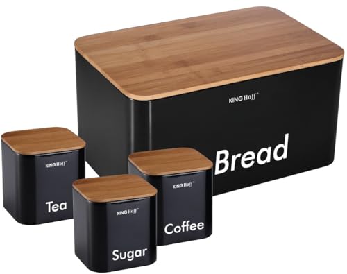 Kinghoff 4-teiliges Aufbewahrungsboxen-Set für die Küche, enthält Brot, Kekse, Tee, Kaffee, Zucker