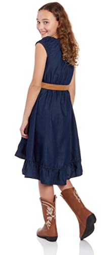 Dollhouse Girls? Dress ? Belted Cap Sleeve Boho Denim Peasant Jean Dress (7-16), Size 14-16, Dark Ruffle #TOP1