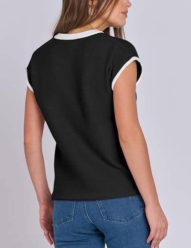Image of Bozanly Womens Crewneck Striped Knit T Shirts Casual Spring Summer Cap Sleeve Sweater Tank Top 2026