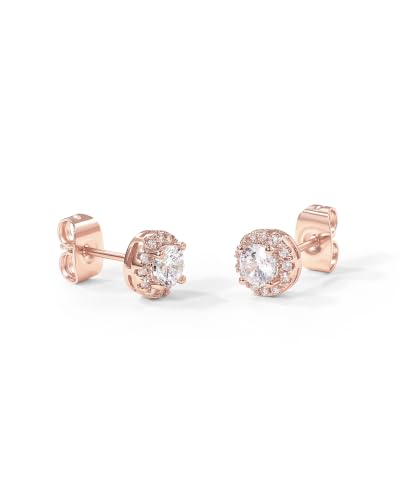 Image of PAVOI 14K Gold Plated 925 Sterling Silver Post Brilliant Round Faux Diamond Halo Earrings - Premium Cubic Zirconia