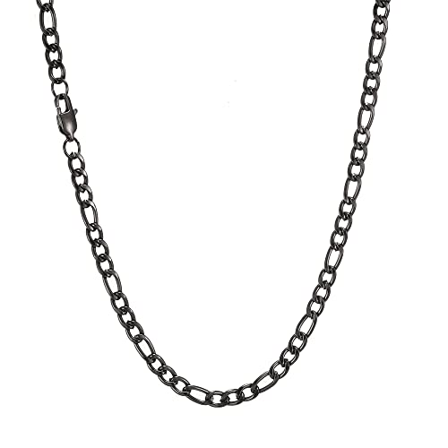 AFSTALR Chaîne Figaro 1+3 Homme Collier et Bracelet en Acier Inoxydable Noir (Noir-5mm, 61cm)