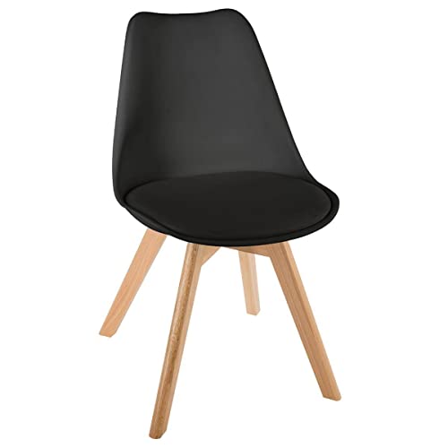Atmosphera Créateur d'Intérieur - Chaise Baya Noir - Plastique et Hêtre - Salle à Manger, Cuisine, Bureau, Salon - Confortable Coussin Intégré