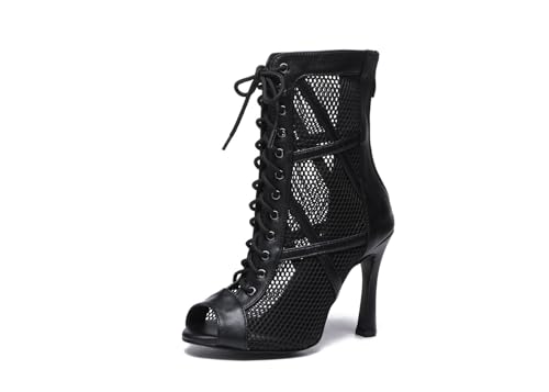 Bottines en maille à talons aiguilles et bout ouvert avec lacets pour femme