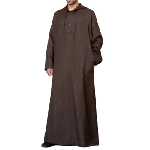 Long Sleeve Kaftan Thobe for Men Big Button Thobe with Pocket Big and Tall Kaftan Muslim