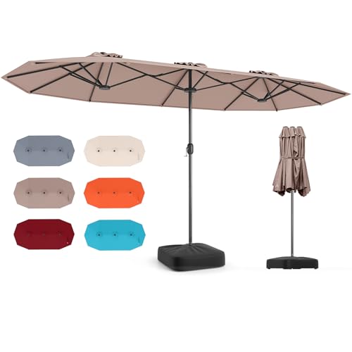 COSTWAY Grand Parasol de Jardin Double Exterieur avec Pied, 400 x 200 cm, Parasol Double XXL avec Manivelle, pour 8 Personnes, Protection Solaire, Hauteur...